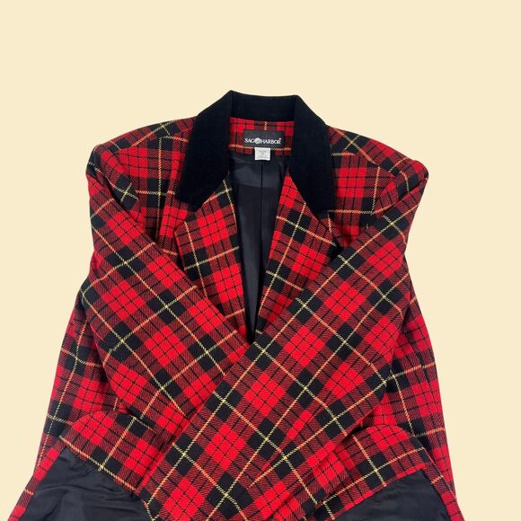 80s/90s plaid red coat by Sag Harbor, vintage size 14 red & black blazer/coat - Picture 3 of 9